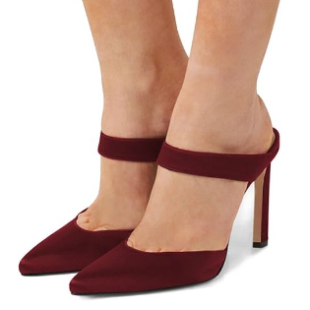 FSJ Women Fashion Satin Pointed Toe Sandal Stiletto High Heels Mules Slip On Sho